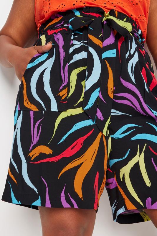 YOURS Plus Size Black Rainbow Zebra Print Paperbag Shorts | Yours Clothing 4