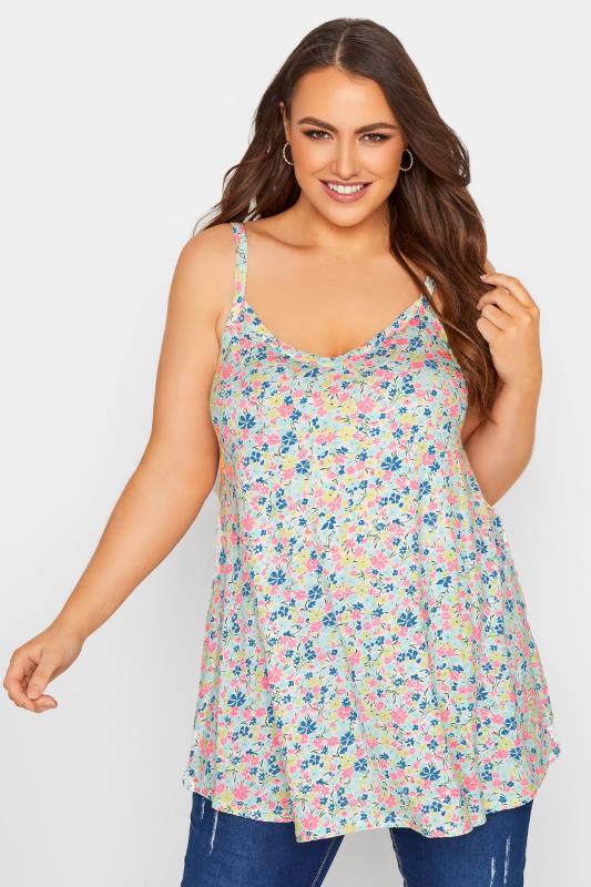 YOURS Plus Size Blue Ditsy Floral Swing Cami Top | Yours Clothing 4