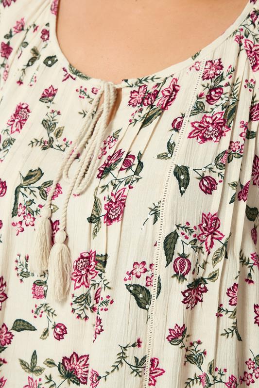 YOURS Plus Size Ivory White Floral Tie Detail Top | Yours Clothing 4