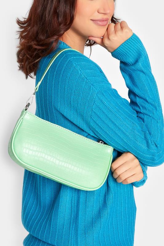 Light Green Faux Croc Shoulder Bag | Yours Clothing 1