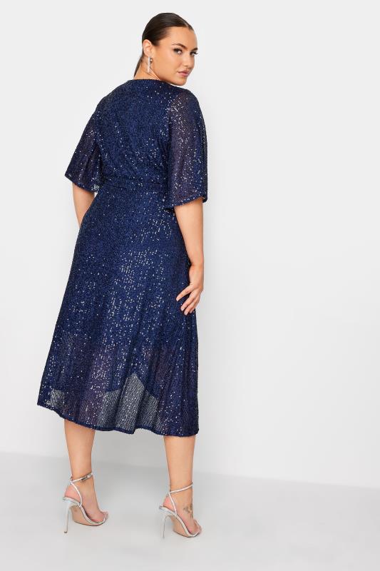 YOURS LONDON Plus Size Navy Blue Sequin Embellished Double Wrap Dress | Yours Clothing 5