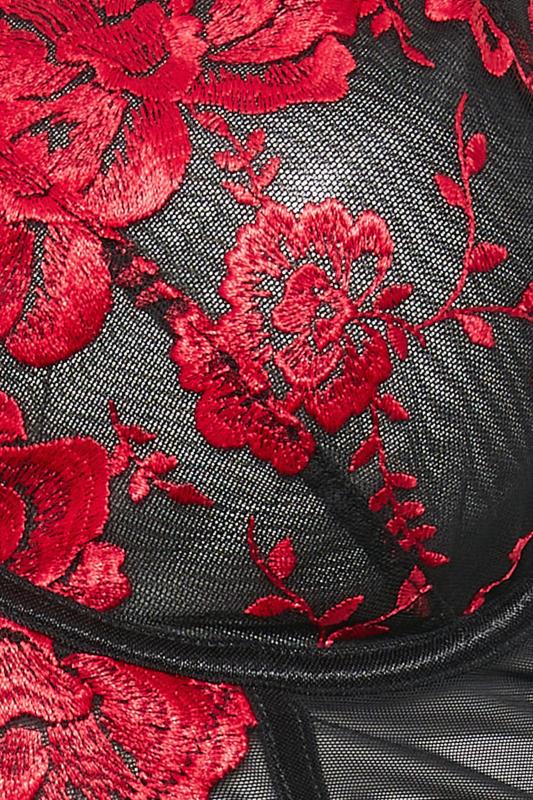 YOURS Plus Size Red & Black Embroidered Satin Basque | Yours Clothing 6