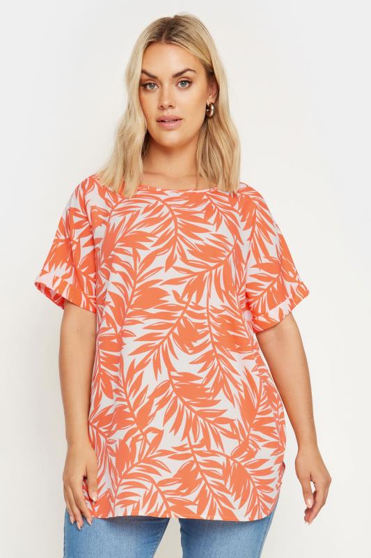 YOURS Plus Size Orange Tropical Print Boxy T-Shirt | Yours Clothing 1