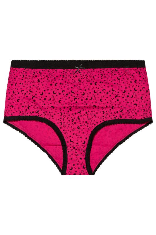 5 PACK Plus Size Pink Star & Moon Print High Waisted Full Briefs | Yours Clothing 5
