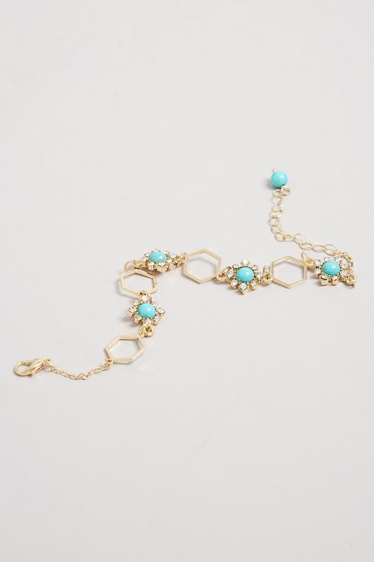 Gold & Blue Diamante Stone Bracelet | Yours Clothing  3