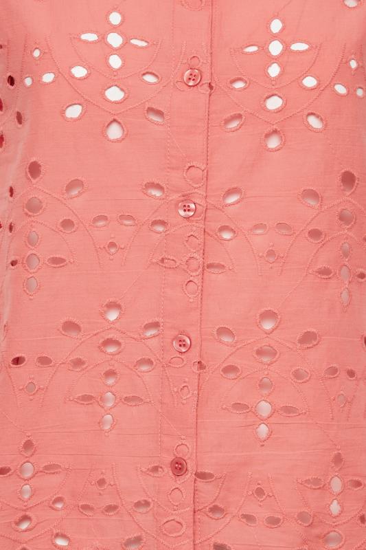 Petite Coral Pink Broderie Short Sleeve Shirt | PixieGirl 5