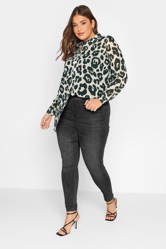 YOURS LONDON Plus Size Curve White & Black Leopard Print Longline Shirt | Yours Clothing  2