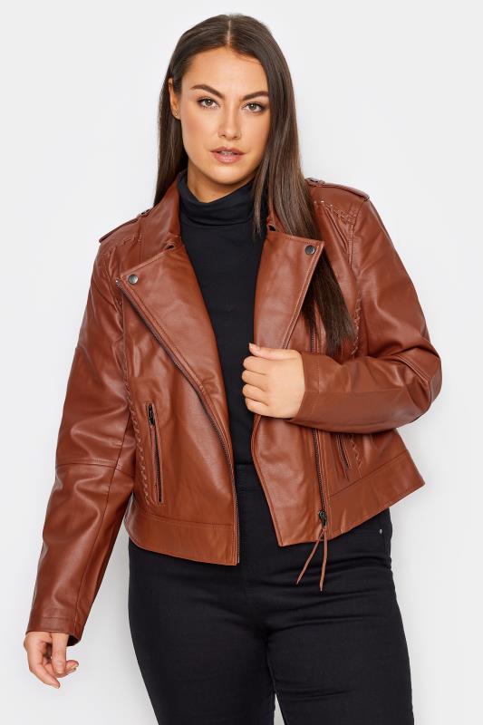Plus Size  City Chic Brown Faux Leather Biker Jacket