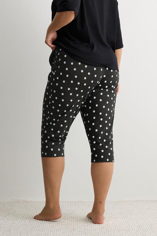 YOURS Plus Size Black Polka Dot Wide Leg Pyjama Cropped Bottoms | Yours Clothing 2
