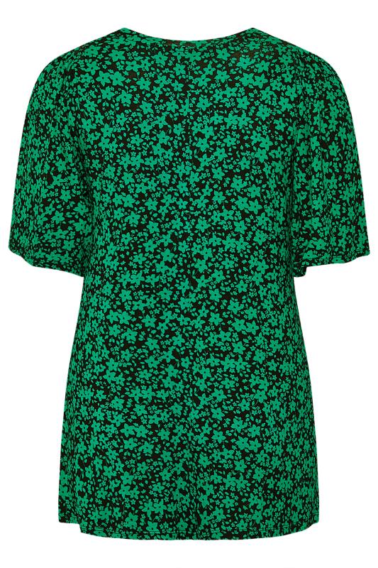 Plus Size Green Ditsy Print Sleeve Swing Top | Yours Clothing  6