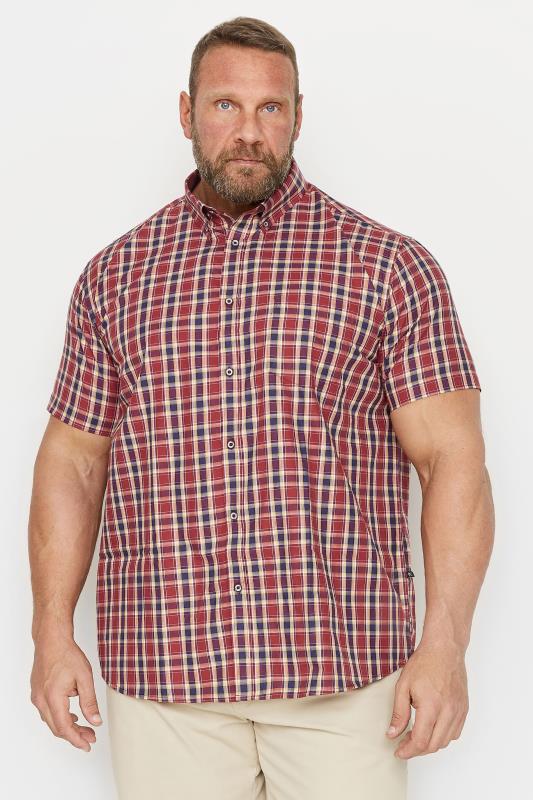 KAM Big & Tall Red Multi Short Sleeve Check Shirt | BadRhino 1