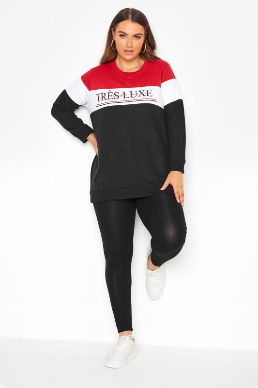 Black & Red Colour Block 'Tres Luxe' Slogan Sweatshirt_B.jpg