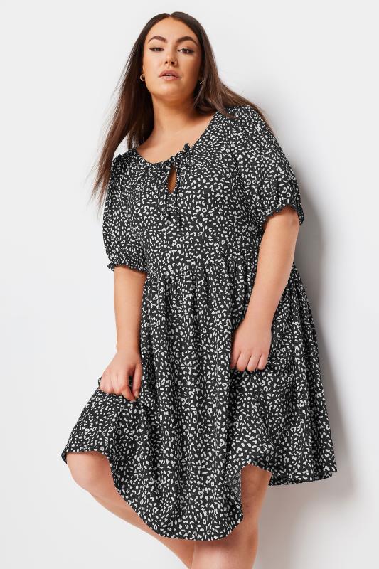 YOURS Plus Size Black Leopard Print Textured Mini Dress | Yours Clothing 1