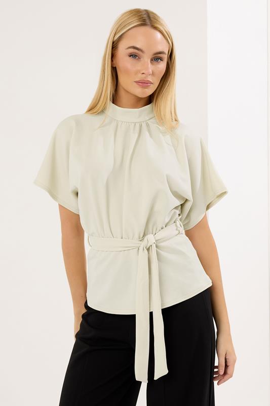  STAR Natural Brown High Neck Belted Top