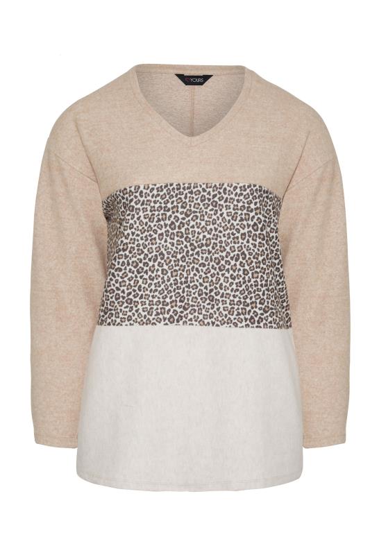 Plus Size Beige Cream Leopard Colour Block Soft Touch Top | Yours Clothing 6