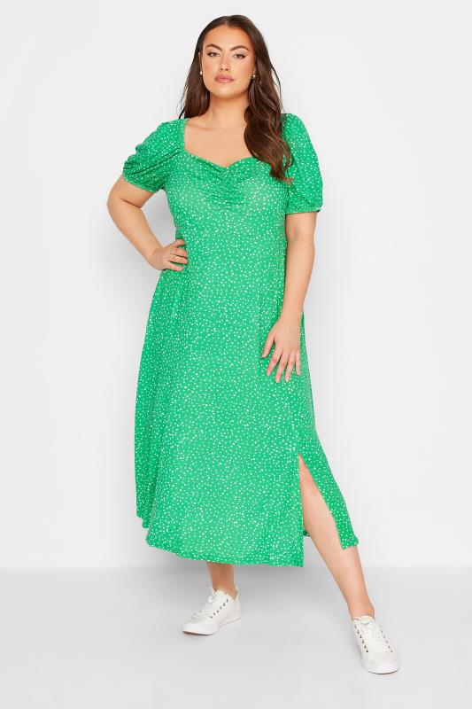 Plus Size Green Spot Print Sweetheart Midaxi Dress | Yours Clothing  1