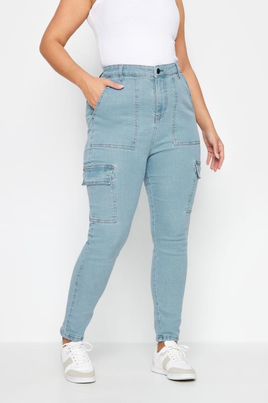 YOURS Plus Size Blue Cargo AVA Jeans | Yours Clothing 2
