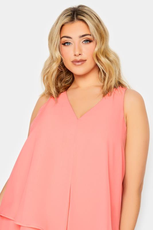 YOURS LONDON Plus Size Pink Layered Vest Top | Yours Clothing 4