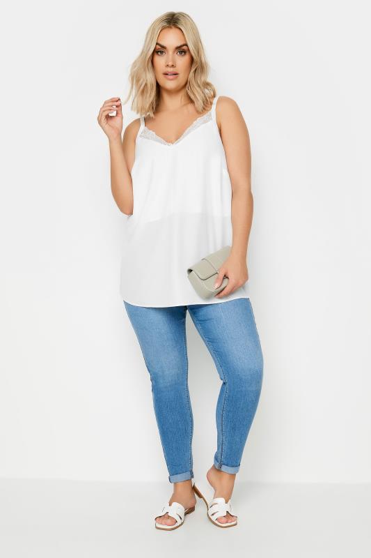 YOURS Plus Size White Lace Insert Cami Top | Yours Clothing 2