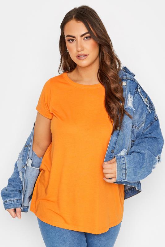 Plus Size Bright Orange Essential Short Sleeve T-Shirt | Yours Clothing  1