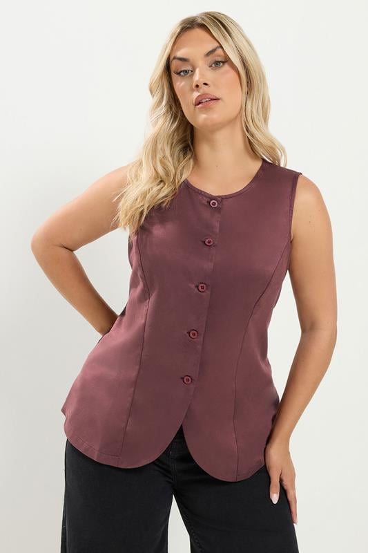  YOURS Curve Burgundy Red Suedette Waistcoat