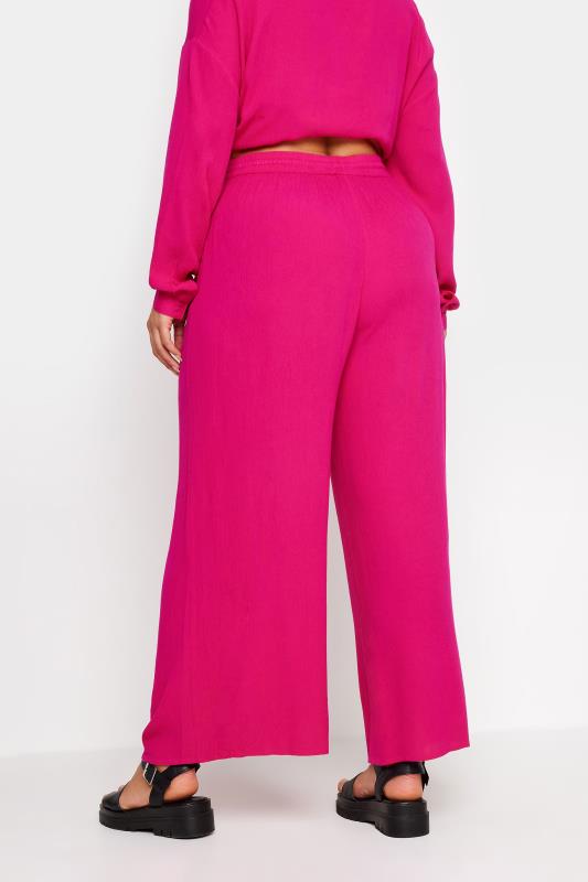 YOURS Plus Size Pink Magenta Crinkle Drawstring Trousers | Yours Clothing 4