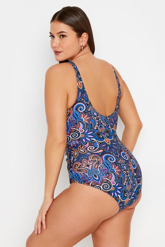 YOURS Plus Size Blue Floral Paisley Print Tummy Control Swimsuit | Yours Clothing 3
