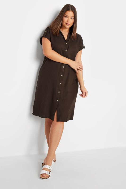 LTS Tall Women's Chocolate Brown Linen Look Dress | Long Tall Sally 1