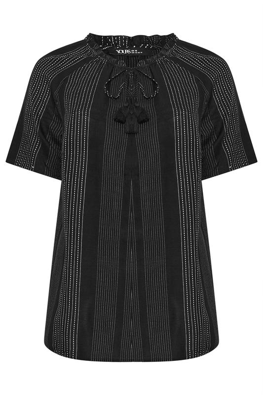 YOURS Plus Size Black Embroidered Notch Neck Blouse | Yours Clothing 5