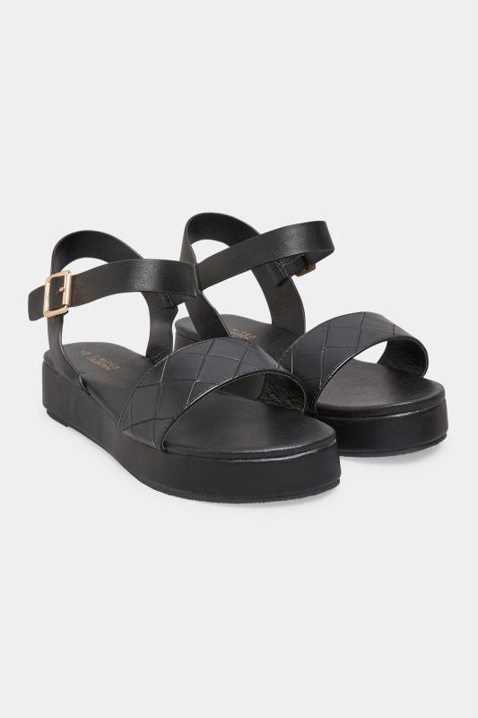 LIMITED COLLECTION Black Quilted Flatform Sandals In Extra Wide EEE Fit_A.jpg