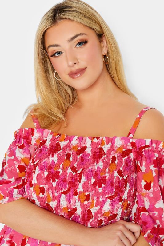 YOURS Plus Size Pink Floral Frill Cold Shoulder Top | Yours Clothing 5