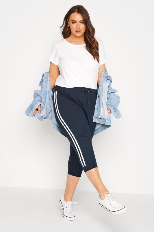 Curve Navy Blue Side Stripe Cropped Joggers 2
