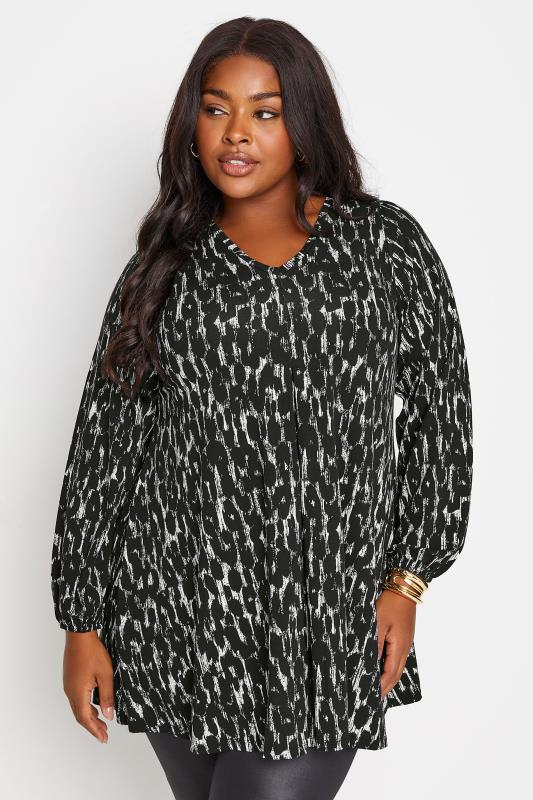  YOURS Curve Black Leopard Print Balloon Sleeve Top