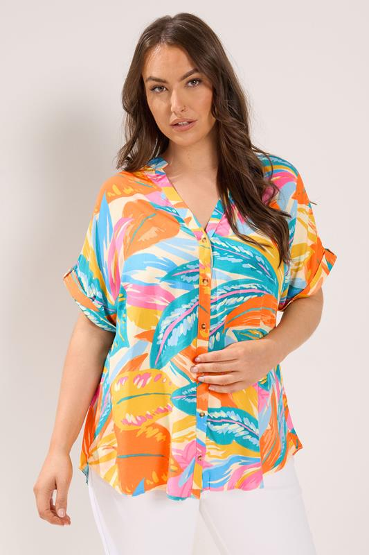  YOURS Curve Blue Tropical Tab Detail Shirt