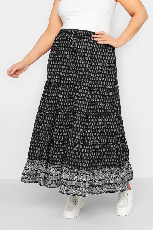 Plus Size  YOURS Curve Black Tiered Gypsy Maxi Skirt