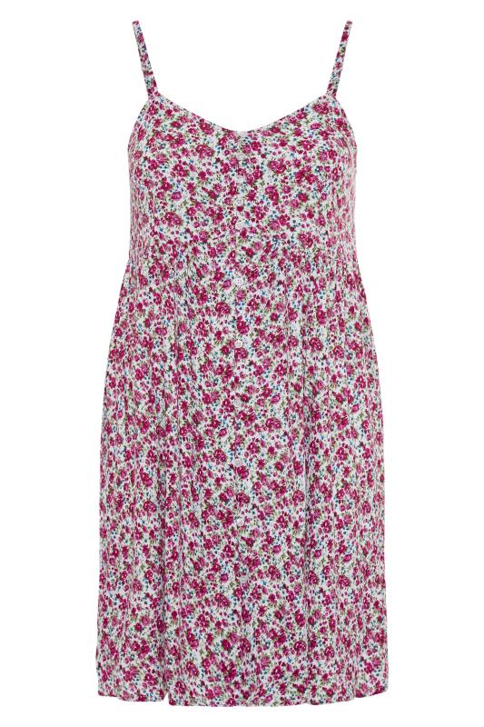 Curve White & Pink Ditsy Floral Button Front Cami Dress 6