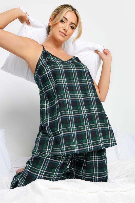 LIMITED COLLECTION Plus Size Green Tartan Check Cami Pyjama Top | Yours Clothing 1