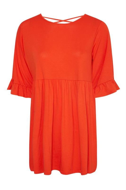 LIMITED COLLECTION Plus Size Deep Orange Cross Back Frill Top | Yours Clothing 6