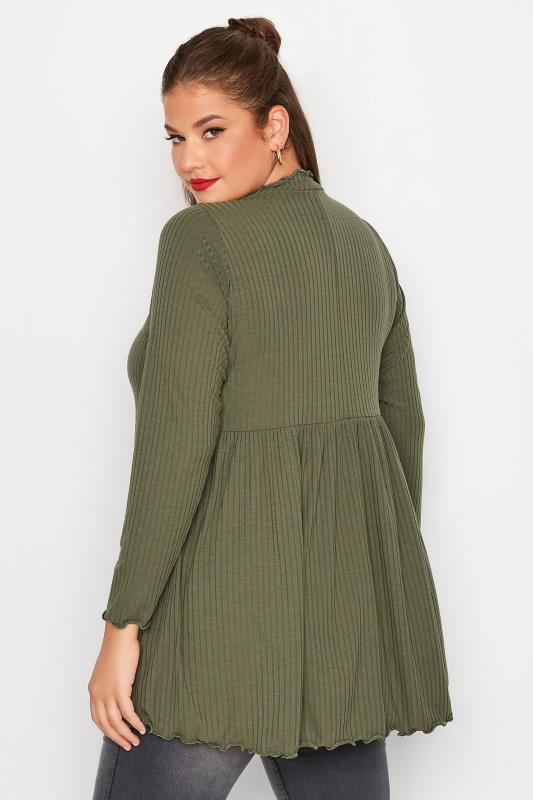 LIMITED COLLECTION Plus Size Khaki Green Peplum Lettuce Hem Top | Yours Clothing  3