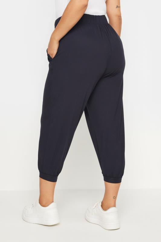 YOURS Plus Size Navy Blue Cropped Harem Joggers | Yours Clothing 4