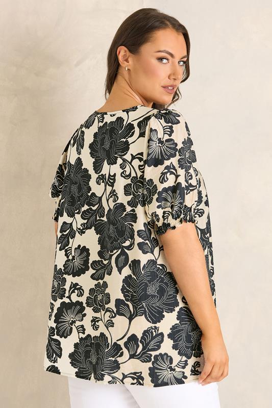 EVANS Plus Size Black Floral Tie Neck Blouse | Evans 2