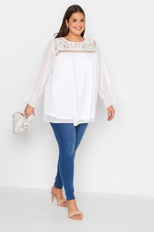 YOURS LONDON Plus Size White Lace Blouse | Yours Clothing 2