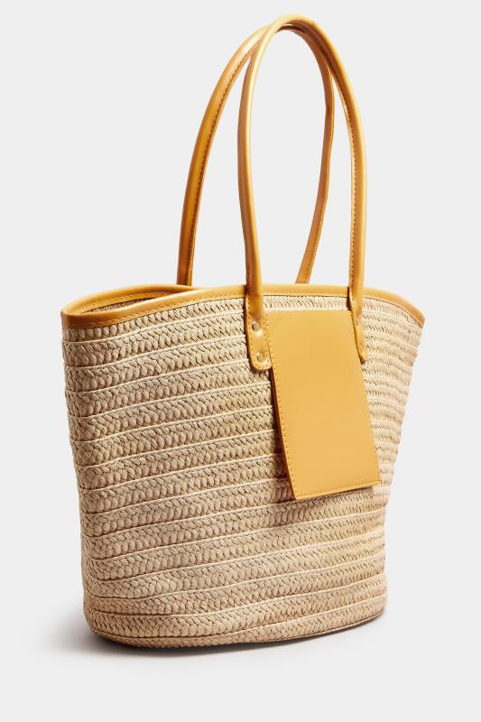 Brown & Yellow Straw Beach Bag | Yours Clothing 3