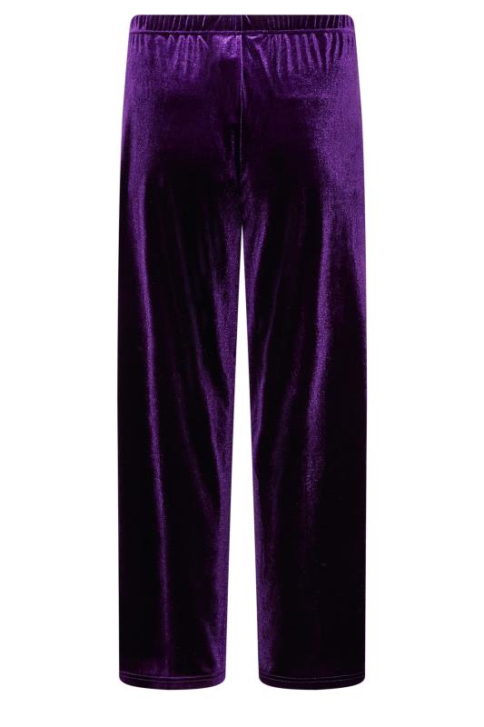 Plus Size Purple Wide Leg Stretch Velvet Trousers | Yours Clothing 5