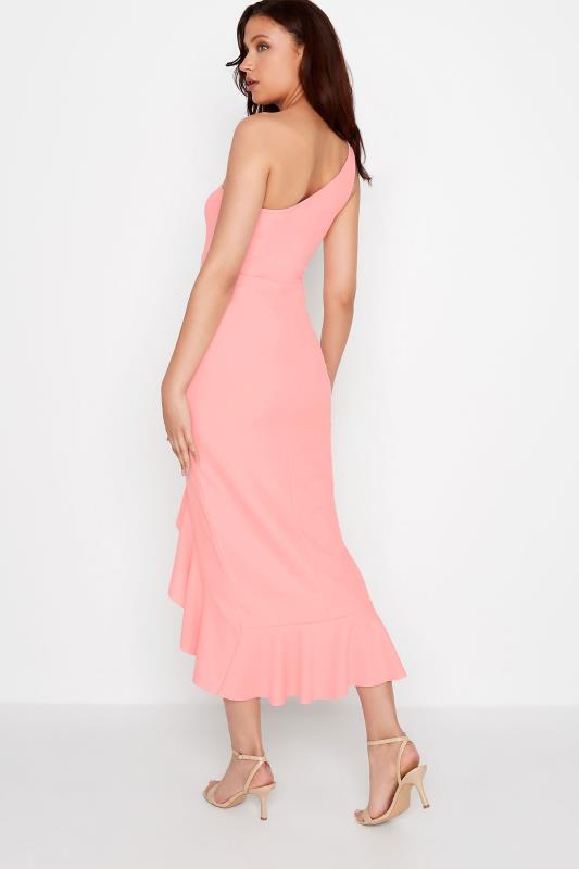 LTS Tall Coral Pink One Shoulder Frill Dress 3