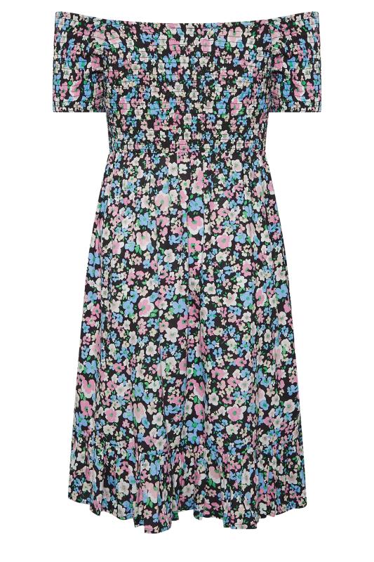 YOURS Curve Black Floral Ditsy Shirred Midi Dress | Yours Clothing  7