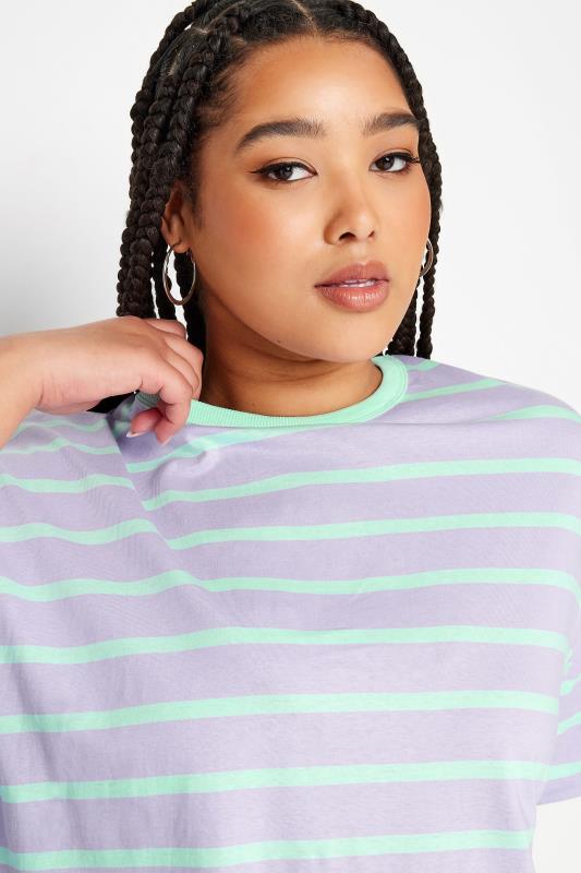 YOURS Plus Size Black & White Stripe Split Hem Oversized T-Shirt | Yours Clothing 4