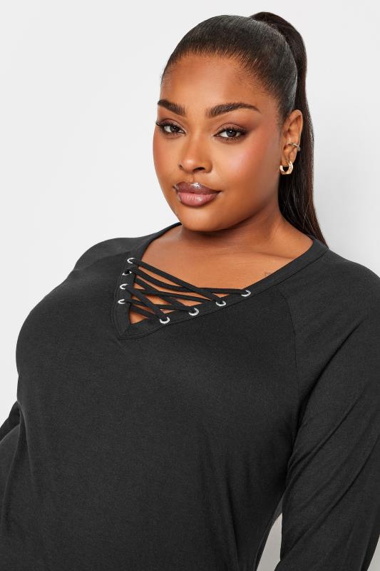 YOURS Plus Size Black Lace Up Eyelet Top | Yours Clothing 4