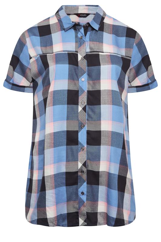YOURS Plus Size Curve Blue & Pink Check Short Sleeve Shirt | Yours Clothing  6