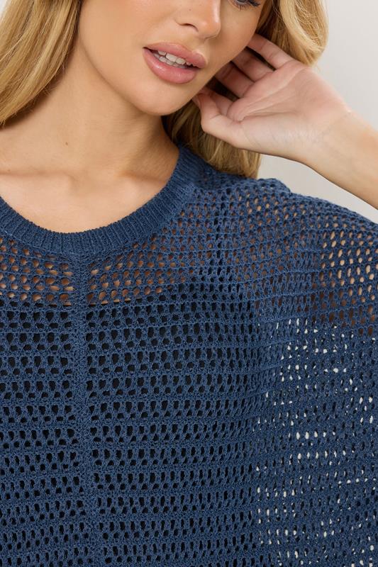 M&Co Navy Blue Crochet Short Sleeve Jumper | M&Co  4
